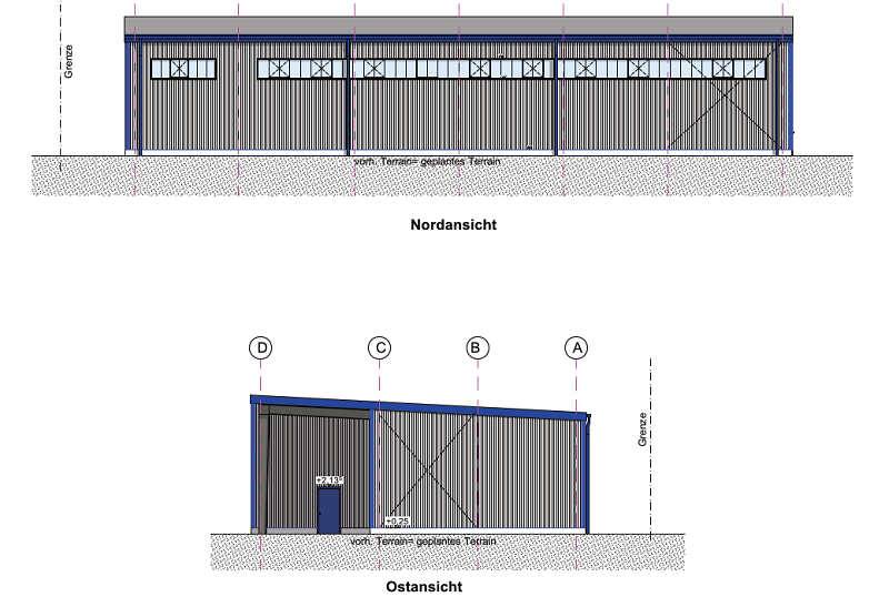 Neubau einer Fahrzeughalle in Lehrte - Nord- und Ostplanungsansicht