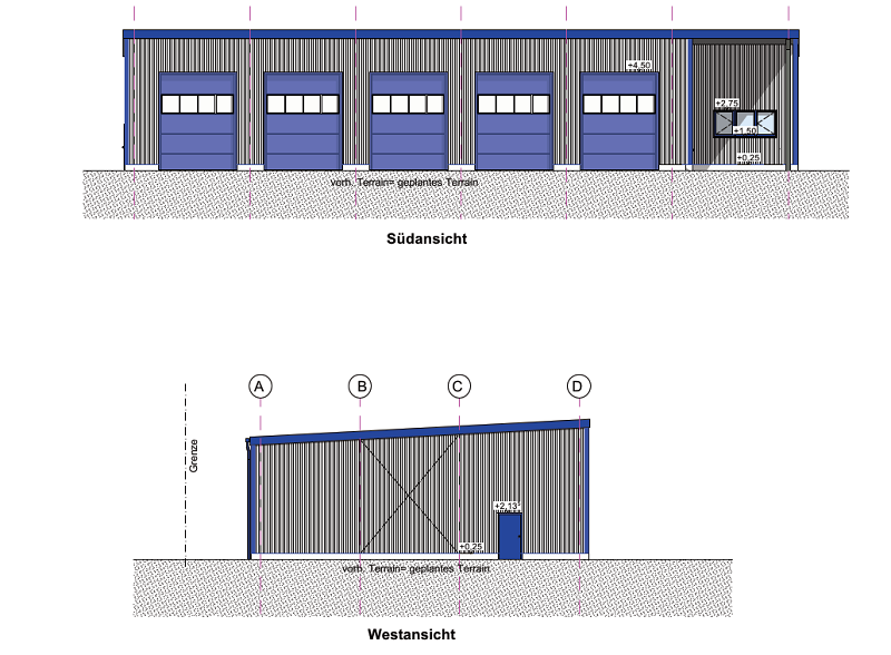 Neubau einer Fahrzeughalle in Lehrte - Entwurfsplanung Süden und Westen